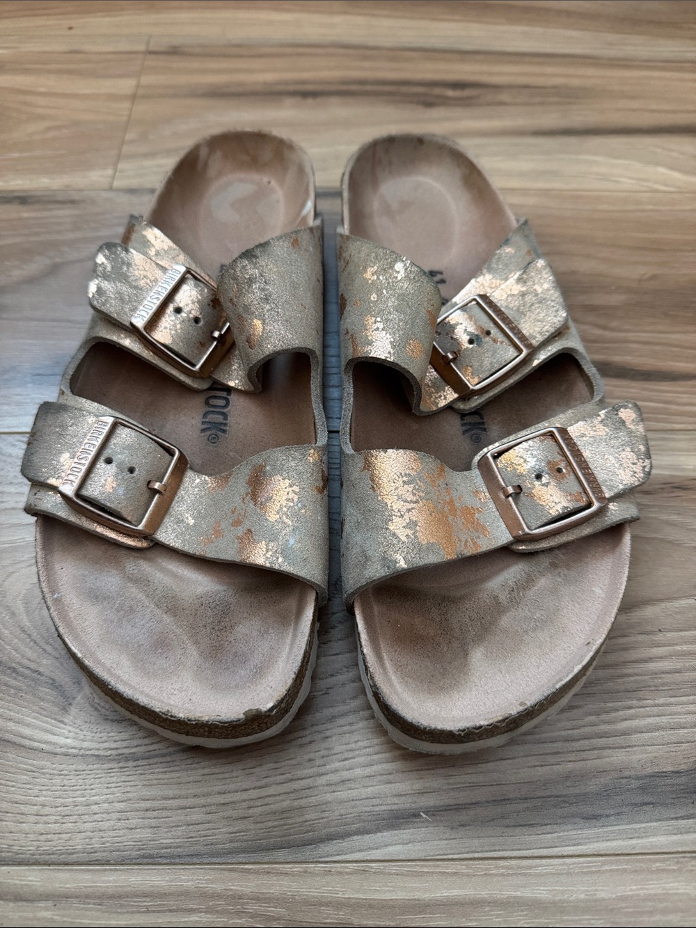 Birkenstock Metallic Rose Gold Double-Strap Women’s Sandals